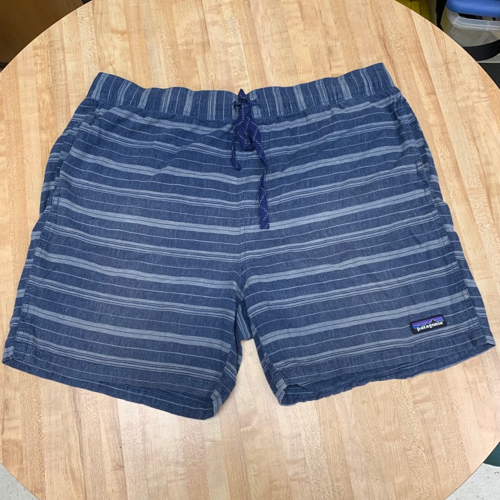 Patagonia Shorts Mens XL Blue Striped Organic Cotton Drawstring 58055 SP16